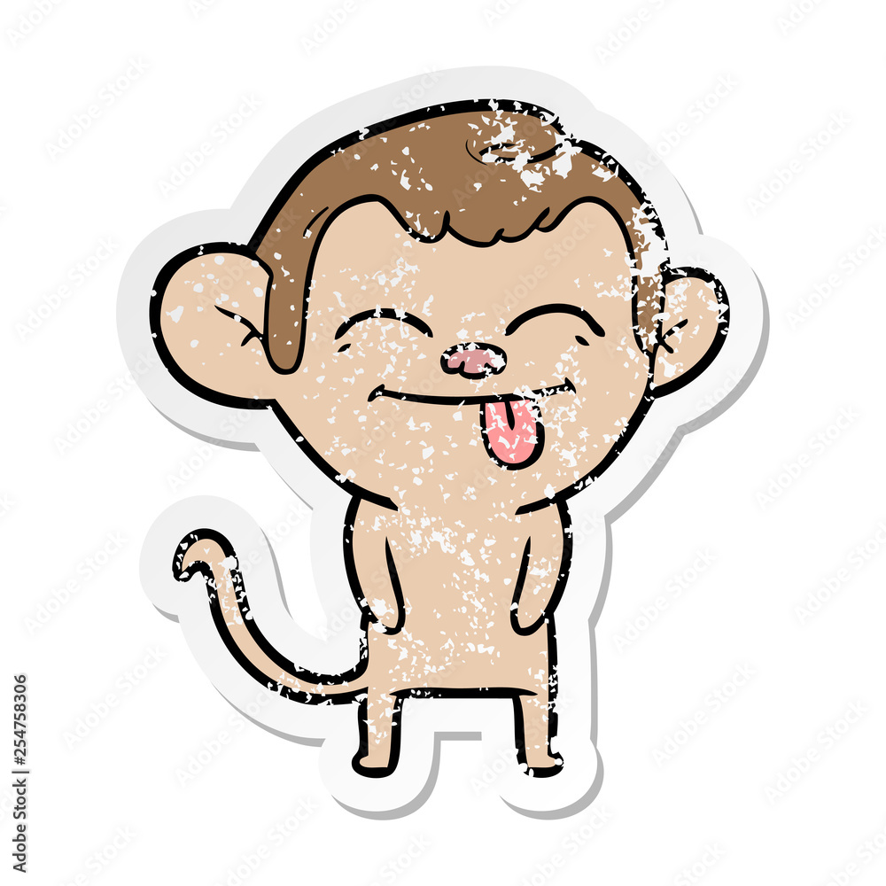 distressed sticker of a funny cartoon monkey distressed sticker of a funny cartoon monkey