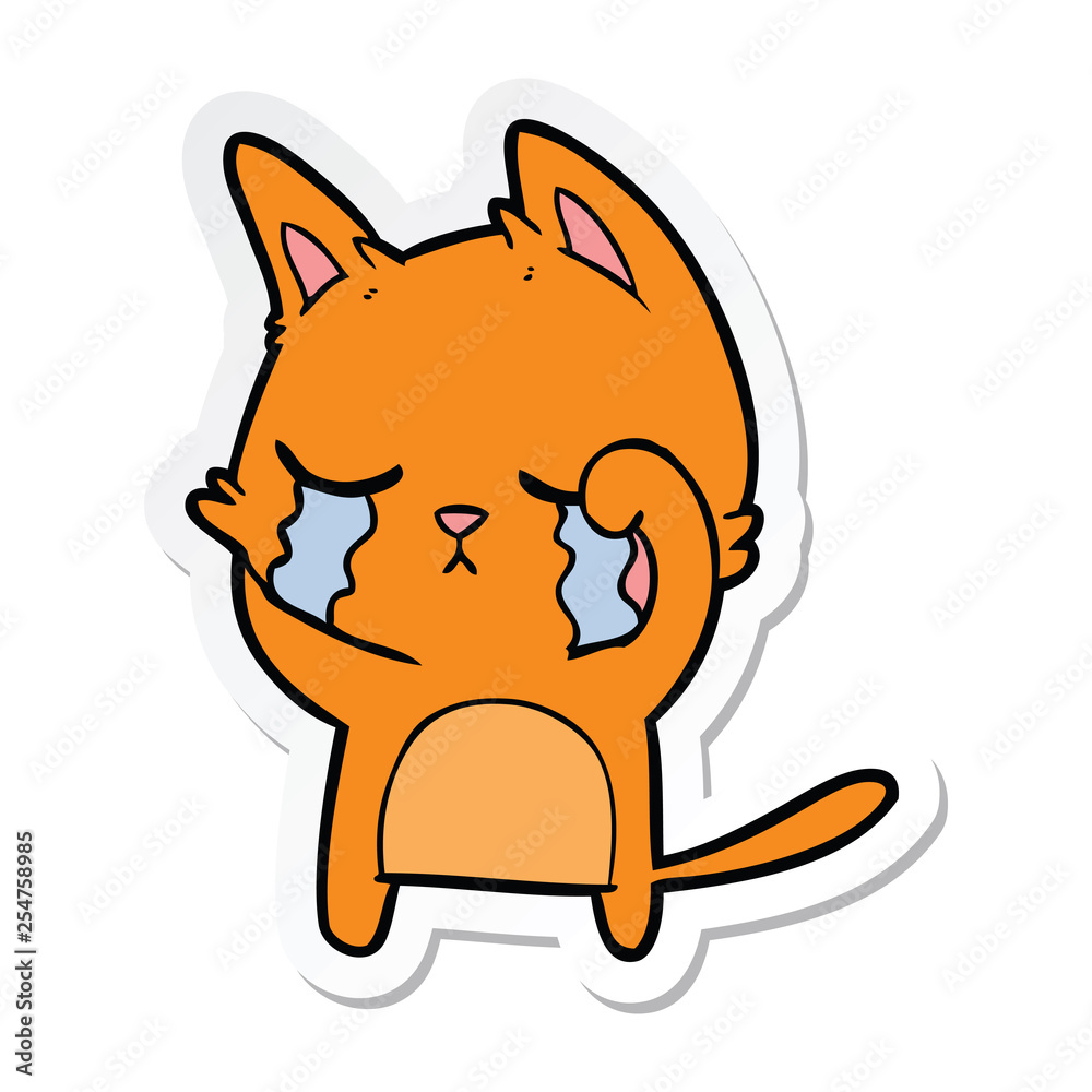 sticker of a crying cartoon cat sticker of a crying cartoon cat