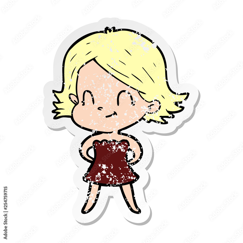 distressed sticker of a cartoon friendly girl distressed sticker of a cartoon friendly girl