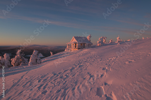 santa's house during sunrise
