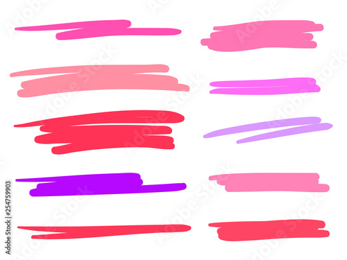 Hand drawn abstract underlines on white. Multicolored backgrounds with array of lines. Chaotic patterns. Colorful illustration. Sketchy elements