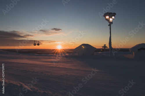 sunrise in levi's ski resort 