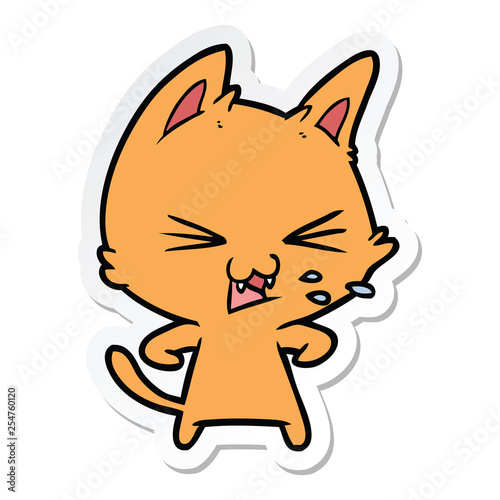 sticker of a cartoon cat hissing