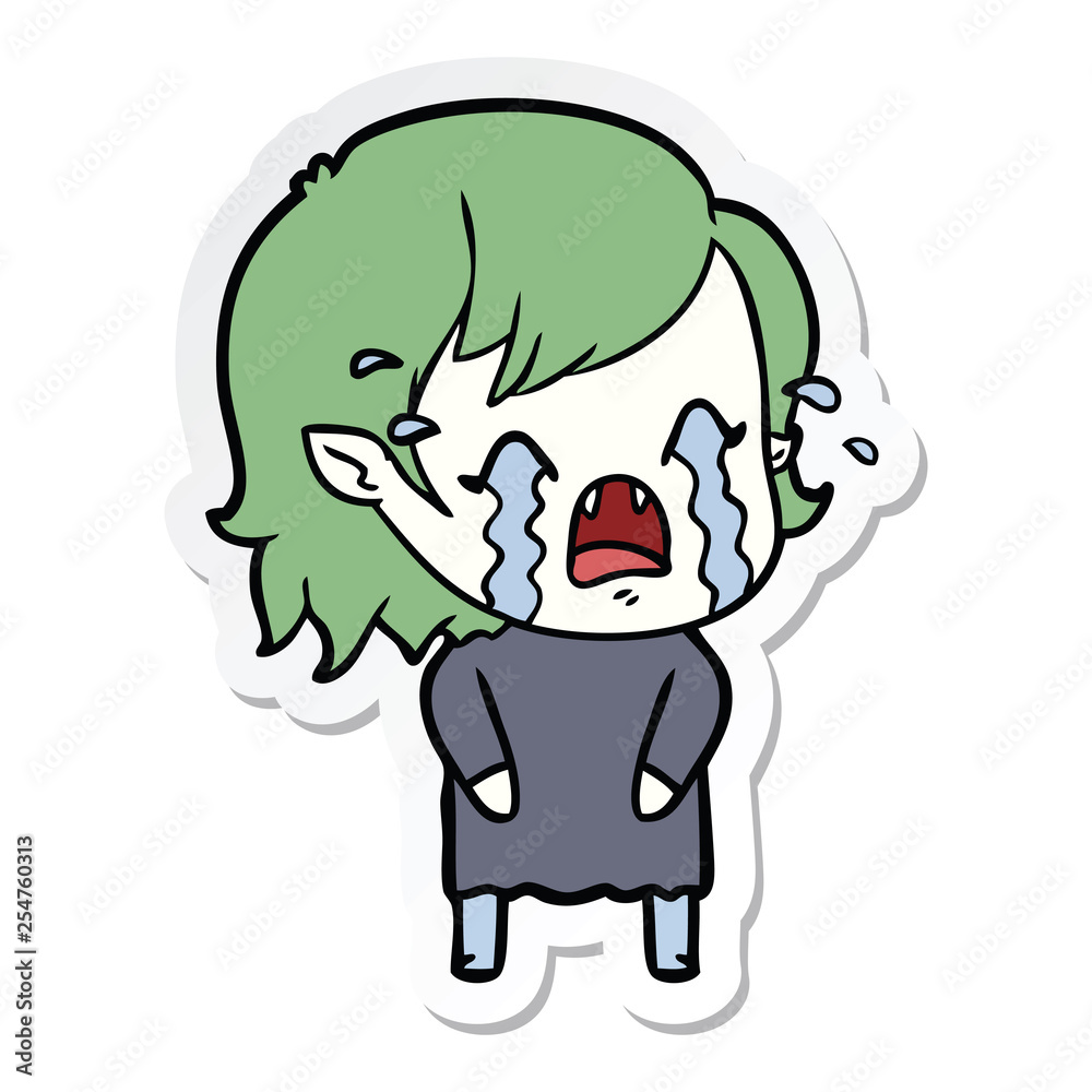 sticker of a cartoon crying vampire girl sticker of a cartoon crying vampire girl