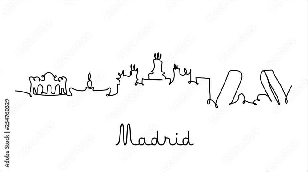 One line style Madrid city skyline. Simple modern minimaistic style vector.