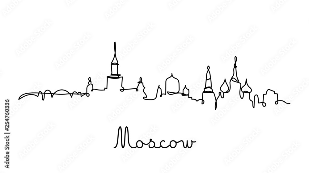 One line style Moscow city skyline. Simple modern minimalistic style vector.
