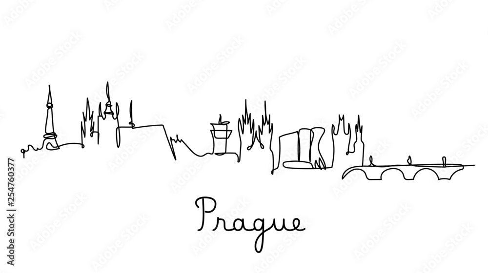 Fototapeta premium One line style Prague city skyline. Simple modern minimalistic style vector.