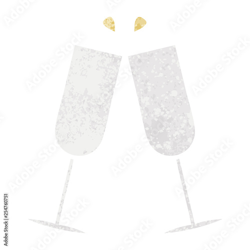 retro illustration style cartoon clinking champagne flutes