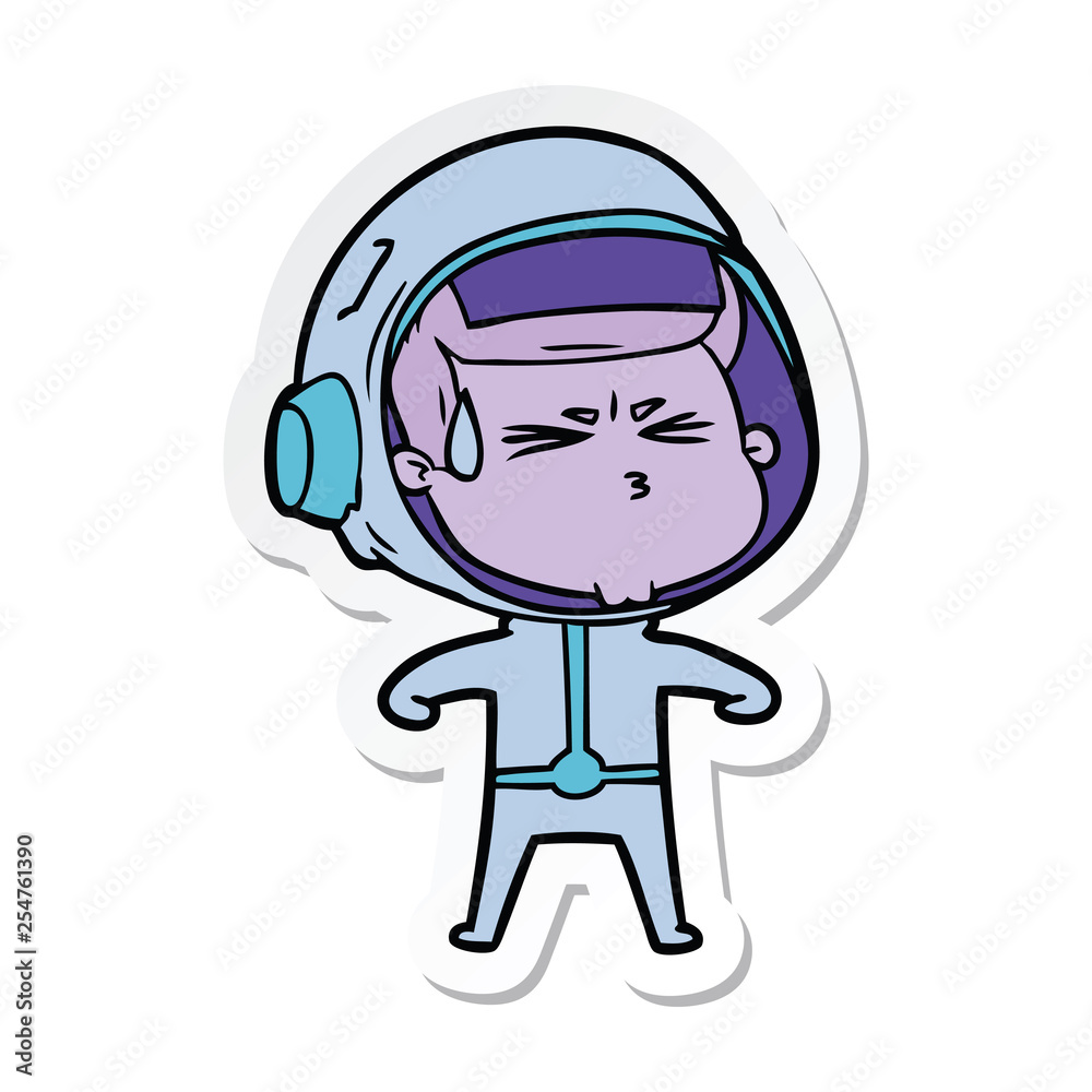 sticker of a cartoon stressed astronaut