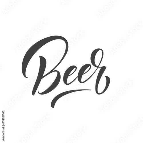 Beer. Beer lettering calligraphy label sticker. Vector design for Beer pub, brewery, brand.