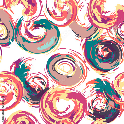 Pattern of curlicues paints. Abstract colorful swirl and circle grunge texture. Artistic modern background