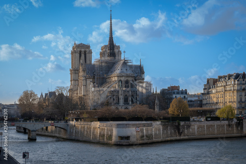 Paris, France - 03 10 2019: View of Notre-Dame Of Paris from Tournelle Bridge
