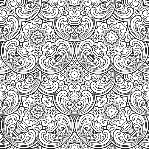 Seamless geometric line pattern in eastern or arabic style. Exquisite monochrome texture. Black and white graphic background, lace pattern