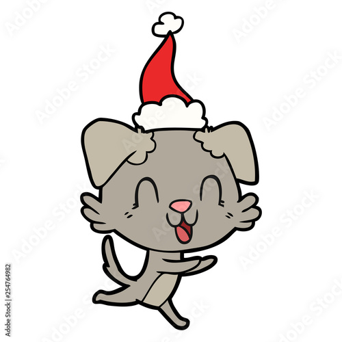 laughing line drawing of a dog wearing santa hat