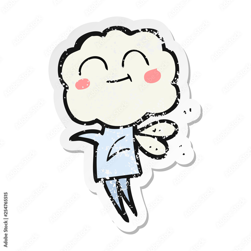 retro distressed sticker of a cartoon cute cloud head imp retro distressed sticker of a cartoon cute cloud head imp