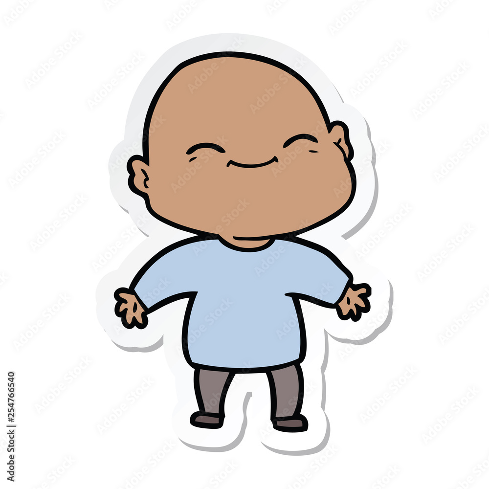 sticker of a happy cartoon bald man sticker of a happy cartoon bald man