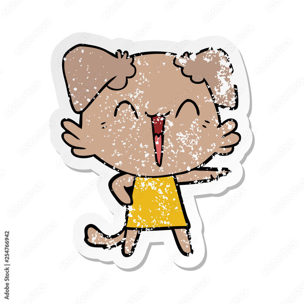 distressed sticker of a happy little dog cartoon distressed sticker of a happy little dog cartoon