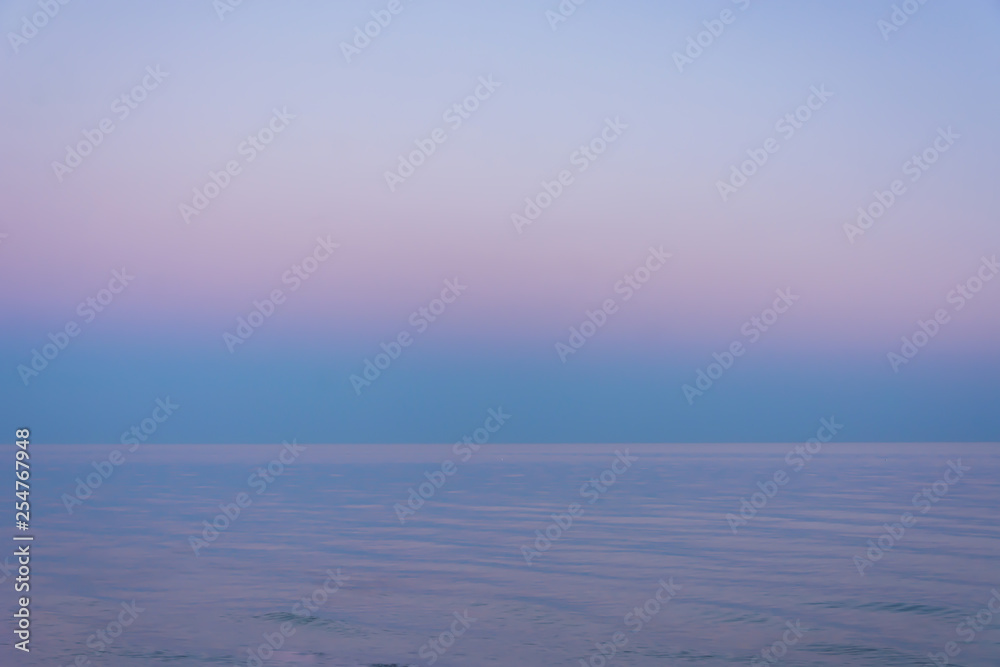 Gradient twilight. Pastel landscape of the sea. Copy space