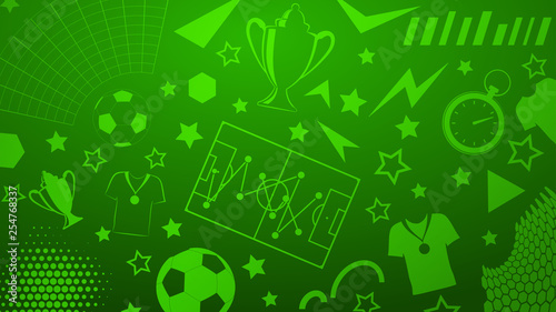 Background of football or soccer symbols in green colors