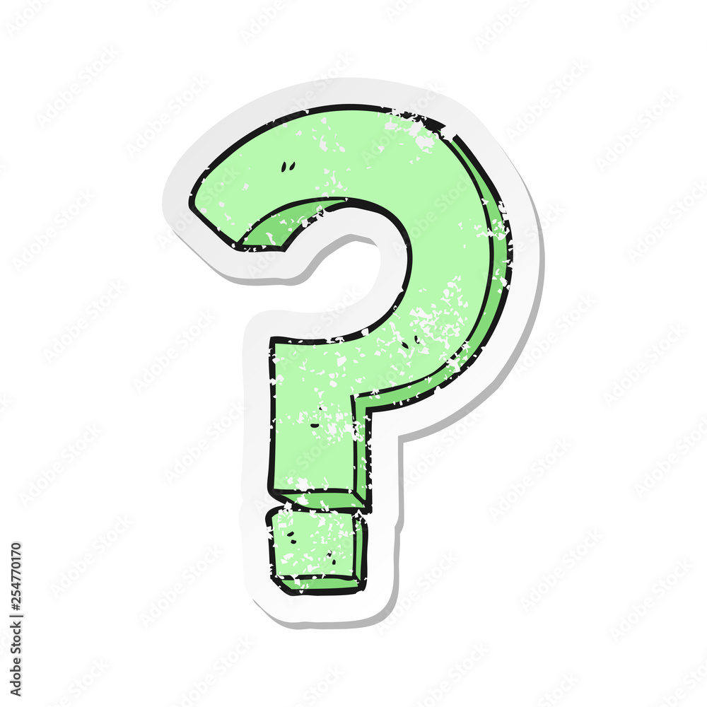 retro distressed sticker of a cartoon question mark retro distressed sticker of a cartoon question mark