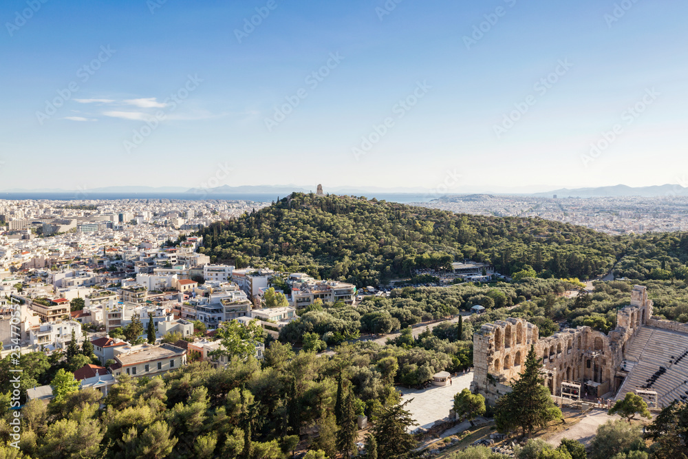 Greece, Athens, view on Odeon, theater of Herodes Atticus, Philopappos Monument, Piraeus in background Greece, Athens, view on Odeon, theater of Herodes Atticus, Philopappos Monument, Piraeus in background