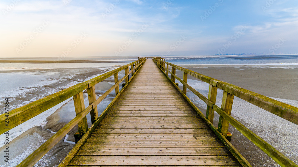 Germany, Lower Saxony, Butjadingen, Sea bridge Germany, Lower Saxony, Butjadingen, Sea bridge