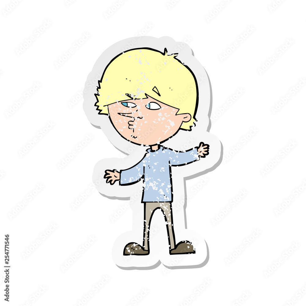 retro distressed sticker of a cartoon curious man retro distressed sticker of a cartoon curious man