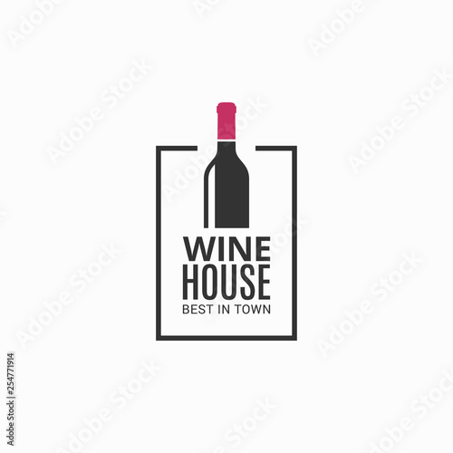 Wine bottle logo. Winehouse icon on black