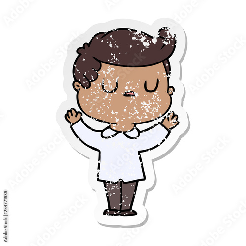 distressed sticker of a cartoon aloof man