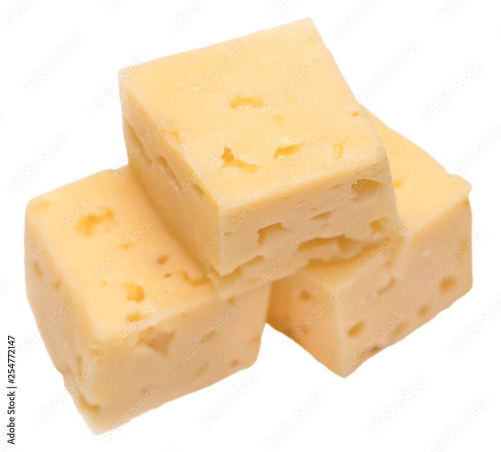 Cube of cheese isolated on a white background