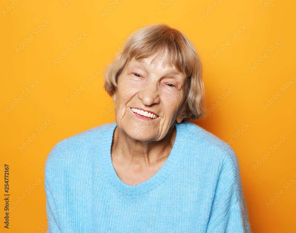 Grey haired old nice beautiful laughing woman. Grey haired old nice beautiful laughing woman.
