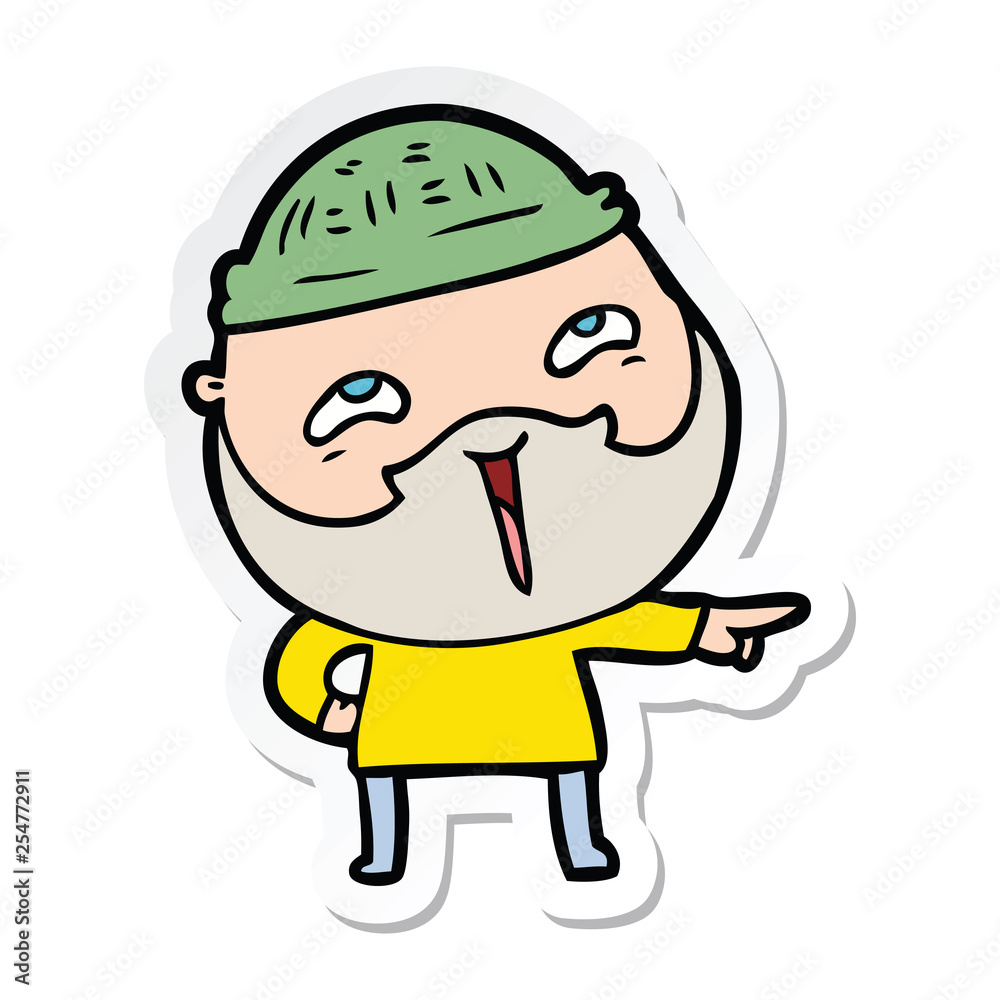 sticker of a cartoon happy bearded man