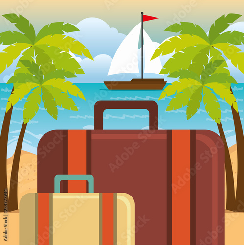 summer vacations beach with icons