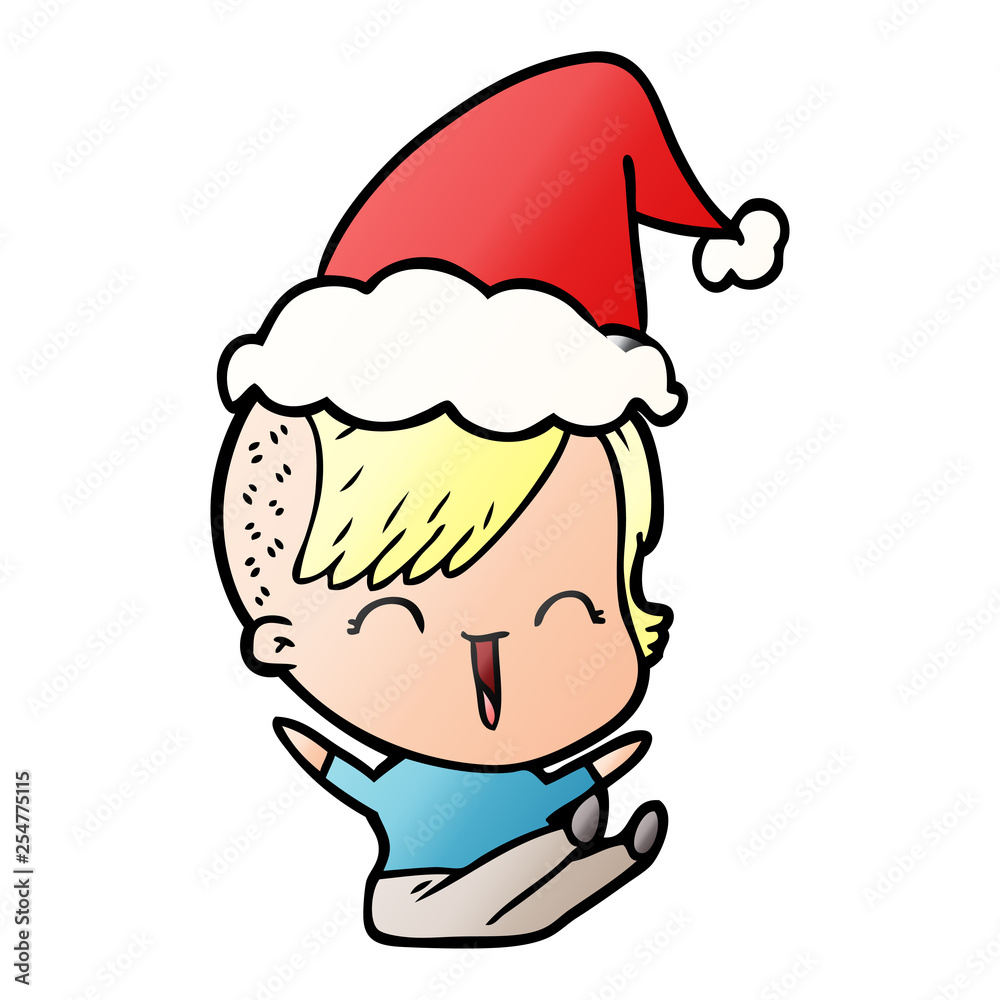 gradient cartoon of a happy hipster girl wearing santa hat gradient cartoon of a happy hipster girl wearing santa hat