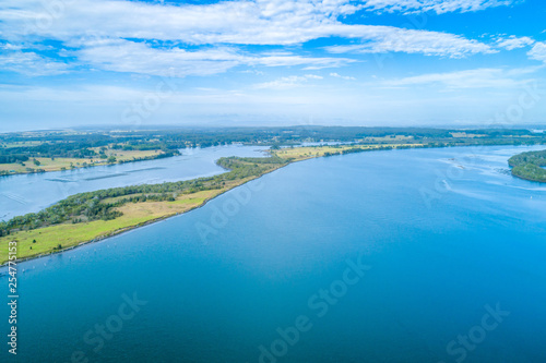 Manning River and countryside - aerial landscape with copy space