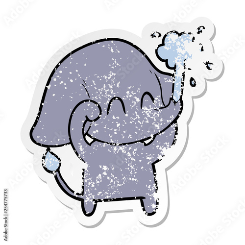 distressed sticker of a cute cartoon elephant spouting water
