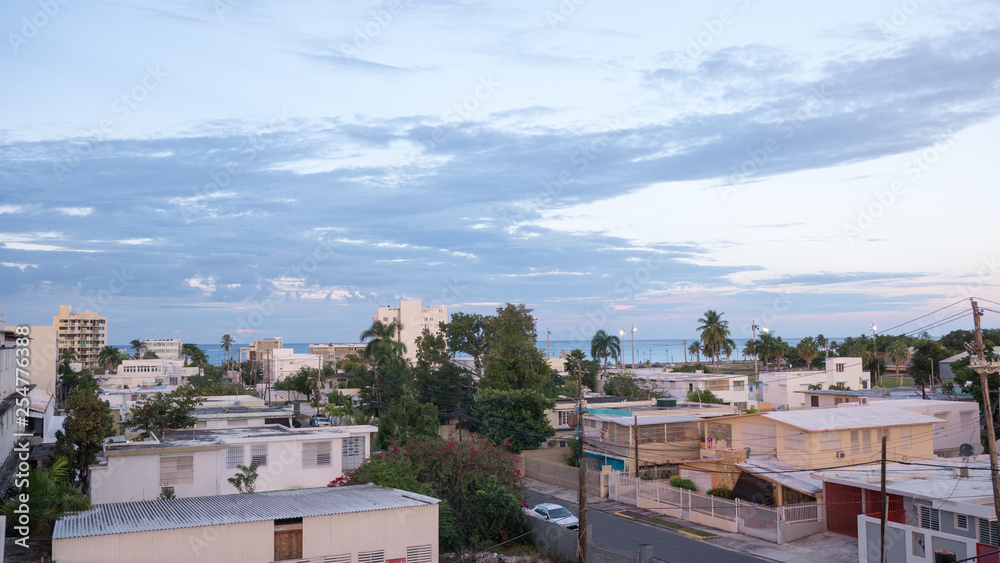Residential area near Ocean Park in San Juan, during the sunset.