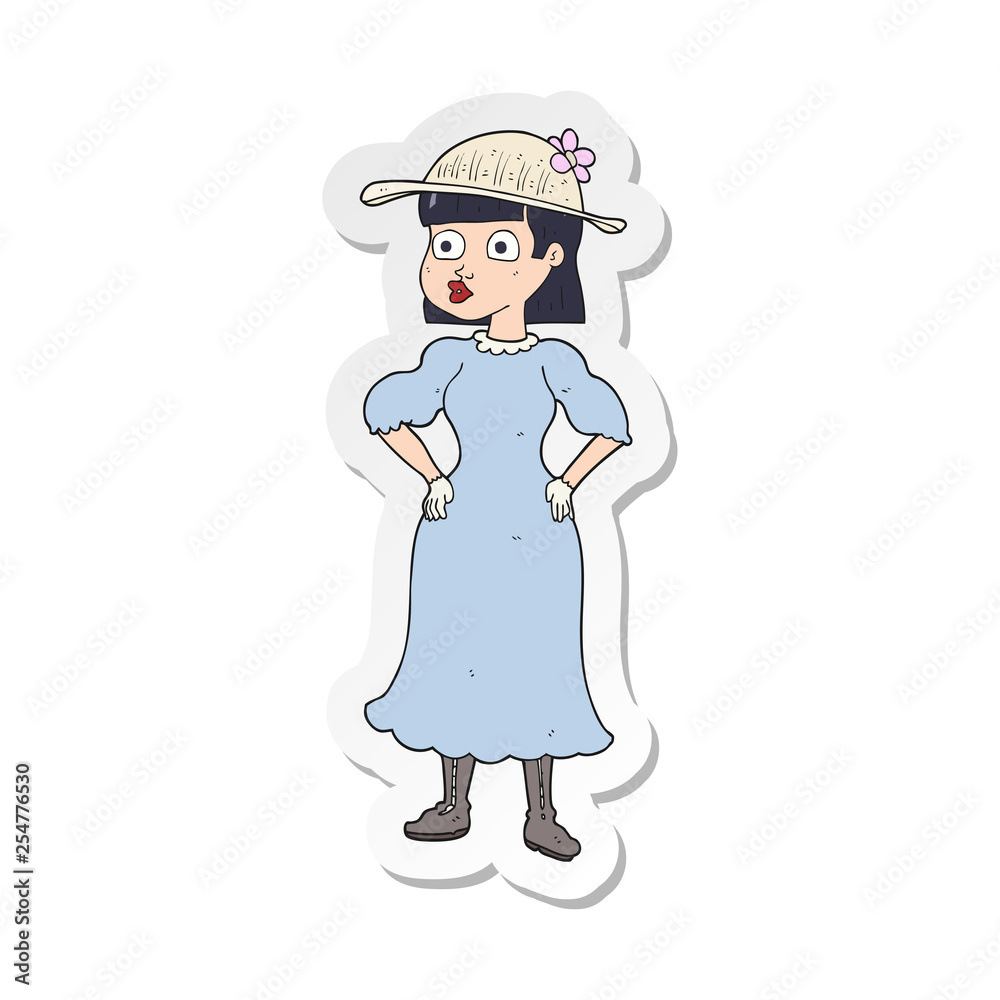 sticker of a cartoon woman in sensible dress sticker of a cartoon woman in sensible dress