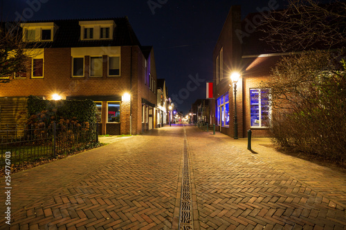 Street view at night old historic dorpsstraat Zoetermeer