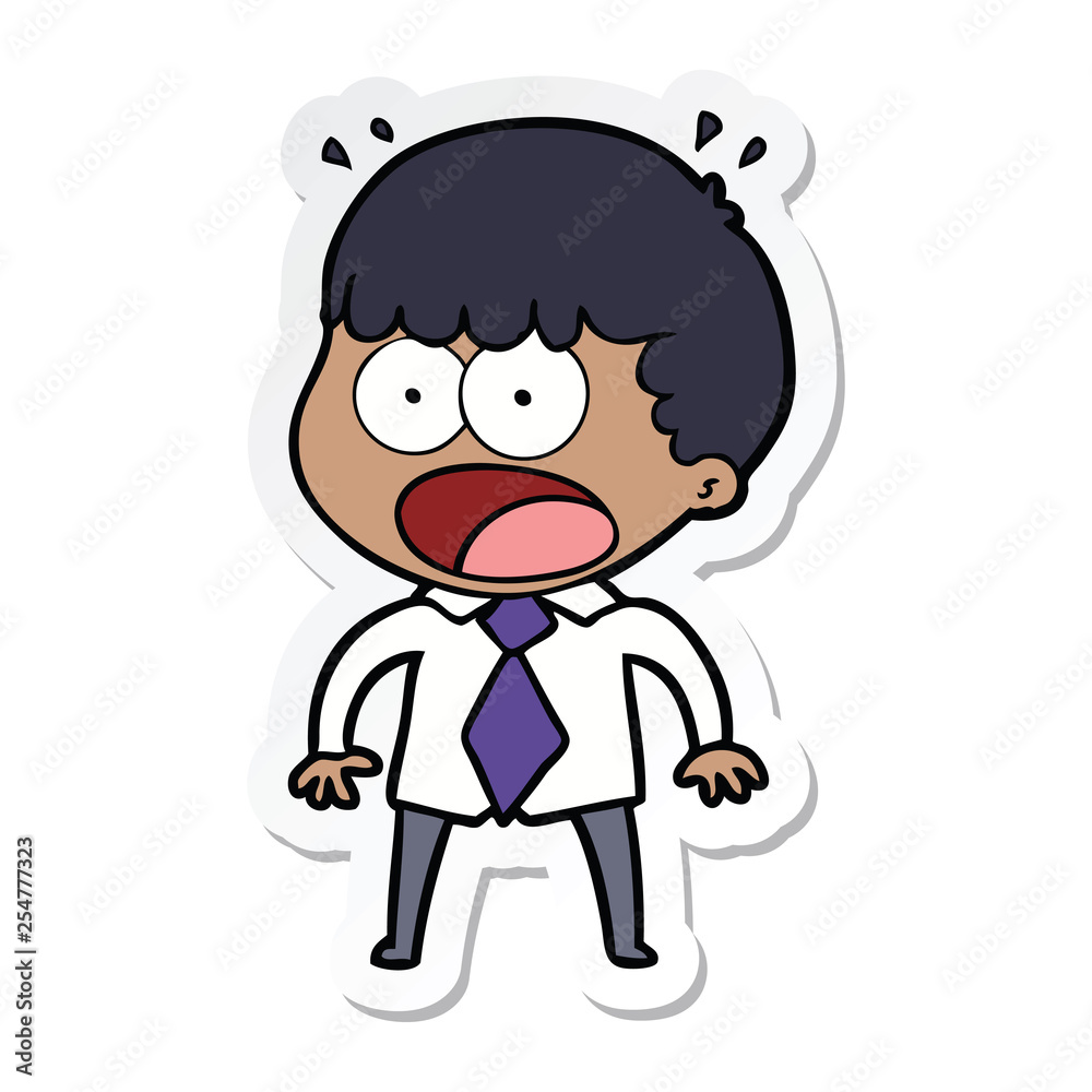 sticker of a cartoon shocked man in shirt and tie