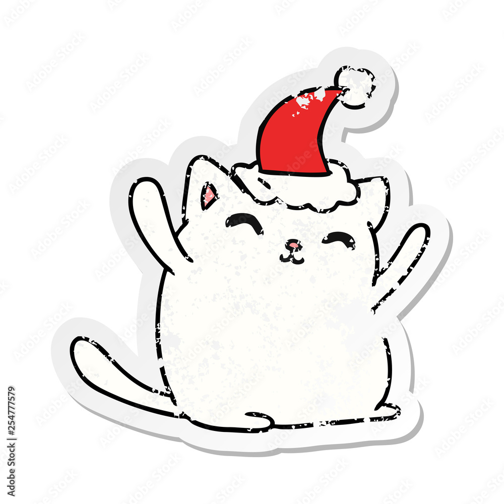 christmas distressed sticker cartoon of kawaii cat christmas distressed sticker cartoon of kawaii cat