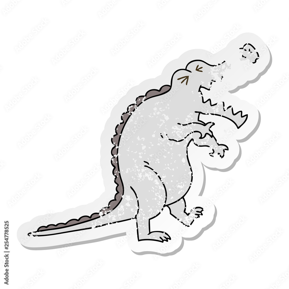 distressed sticker of a quirky hand drawn cartoon crocodile distressed sticker of a quirky hand drawn cartoon crocodile