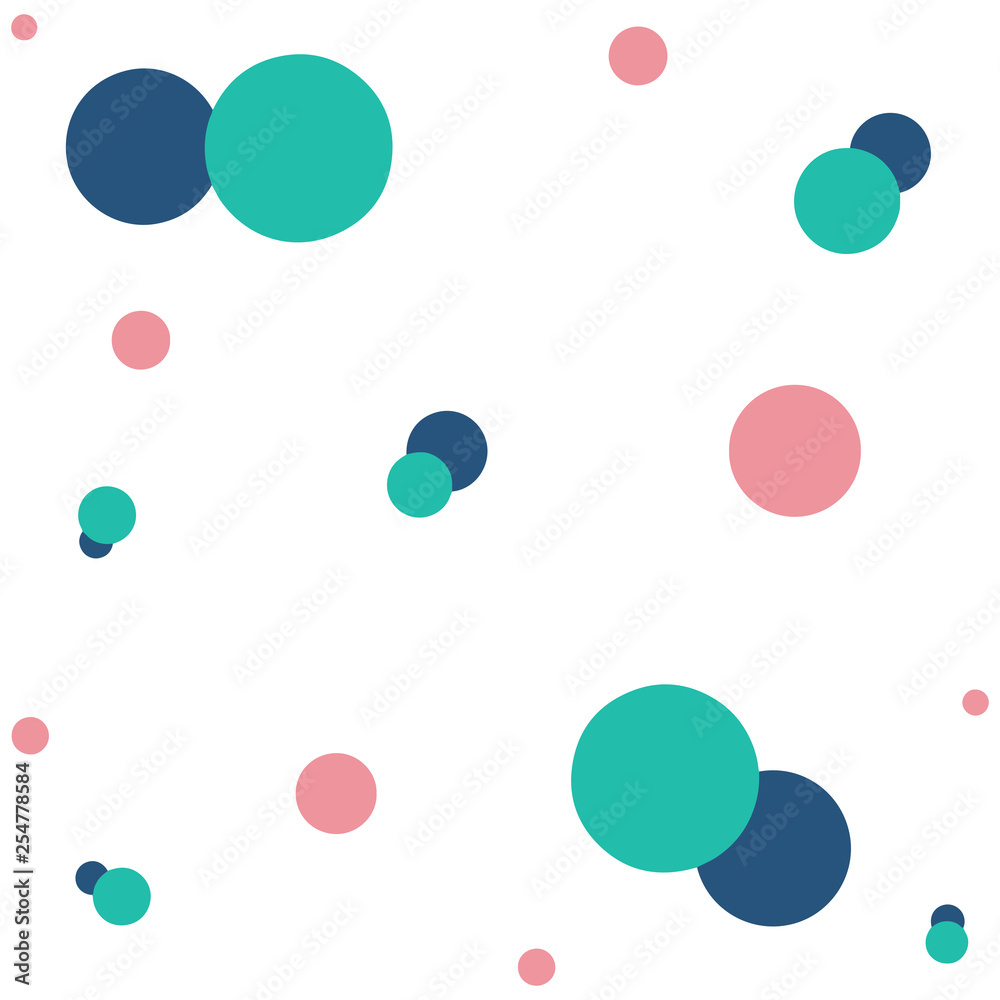 Vector abstact art. Texture made of colorful pink, blue, turquiose circles. Simple illustration template for invitations, cards, banner, textile, wrapping paper and other design. White background 