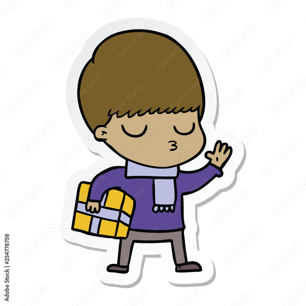 sticker of a cartoon calm boy