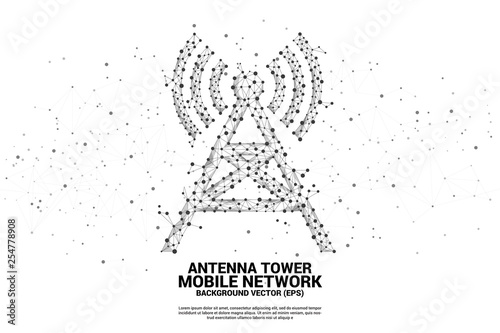 Antenna Tower icon polygon style from dot and line connection. Concept of telecommunication mobile and data technology