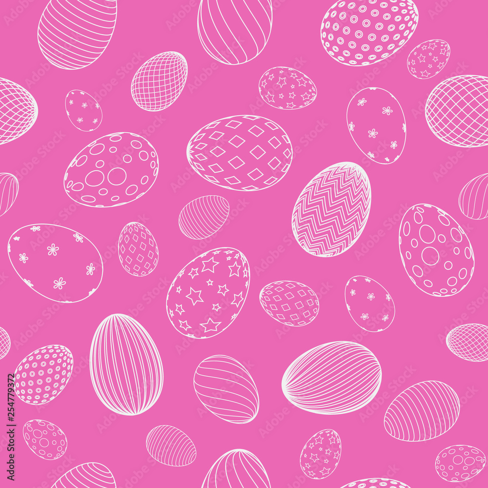Seamless pattern with flowers, rabbit, and easter eggs on color background. Easter holiday background for logo, banner, post. Happy Easter day Seamless pattern with flowers, rabbit, and easter eggs on color background. Easter holiday background for logo, banner, post. Happy Easter day