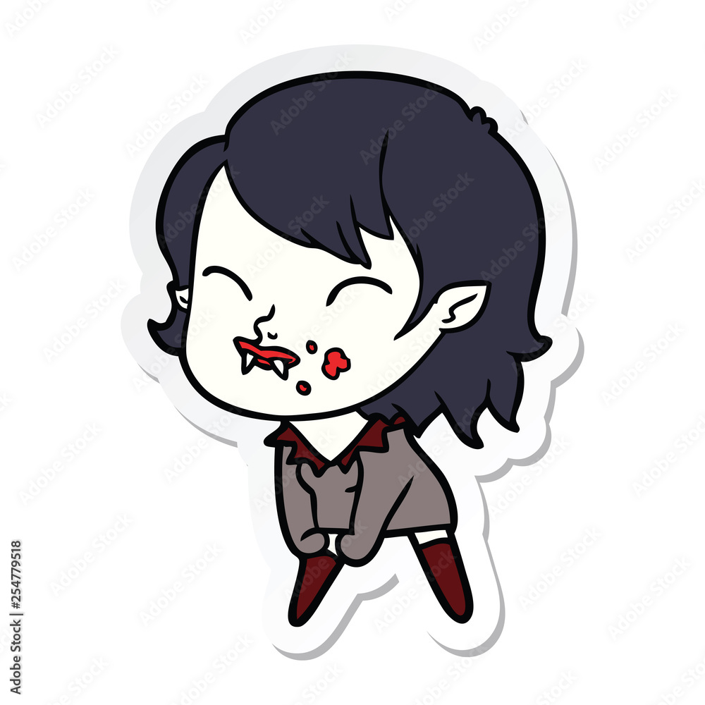 sticker of a cartoon vampire girl with blood on cheek sticker of a cartoon vampire girl with blood on cheek