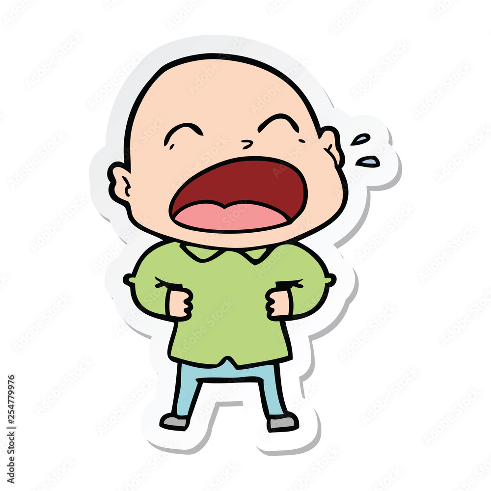 sticker of a cartoon shouting bald man sticker of a cartoon shouting bald man