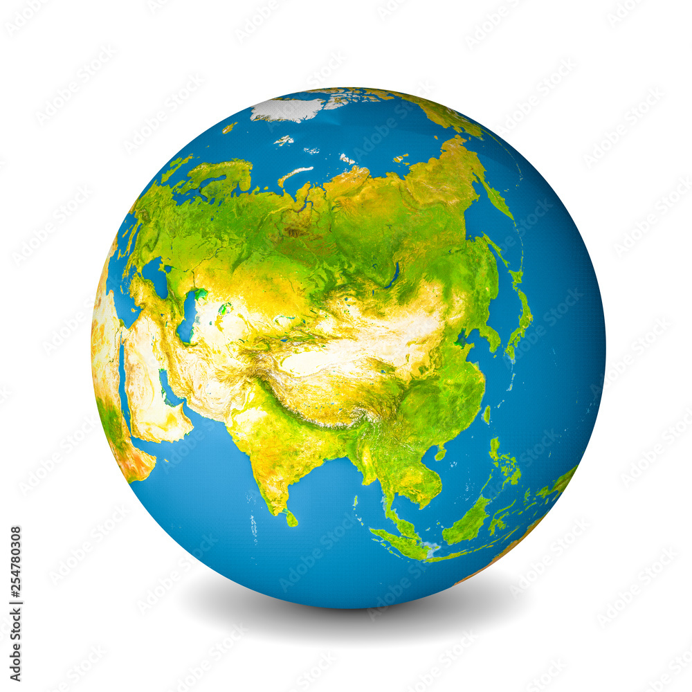 Earth globe isolated on whitebackground. Satellite view focused on Asia. Elements of this image furnished by NASA