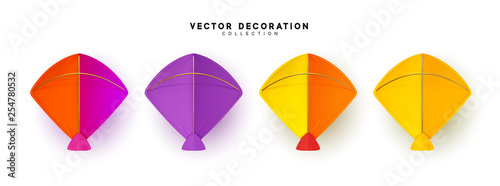Set of vector kite realistic isolated on white background